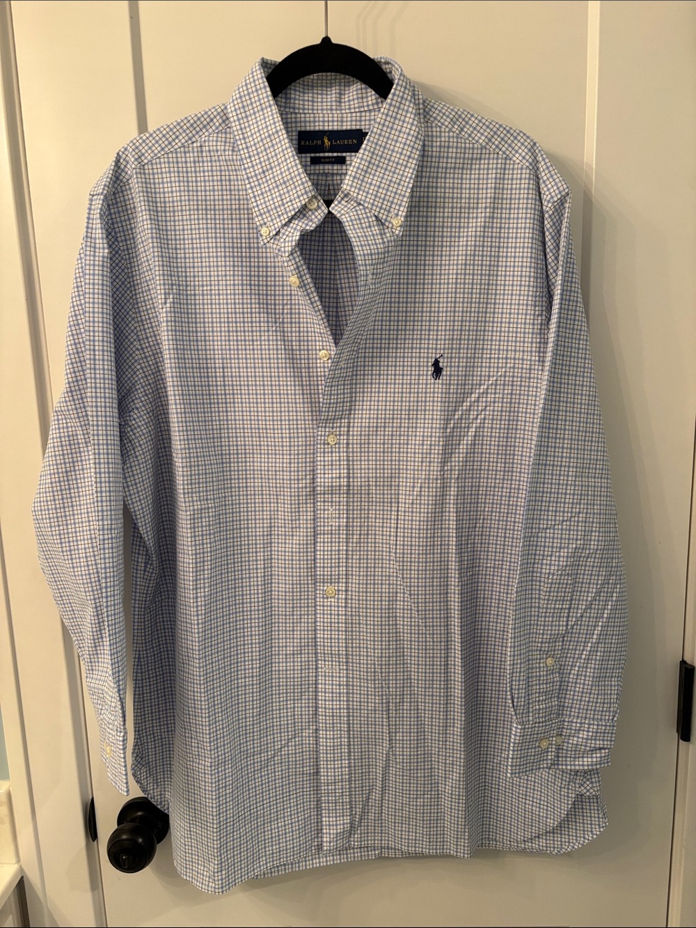 Ralph Lauren Light Blue and White Check Button-Down Dress Shirt